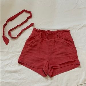 Red rewash shorts with belt strap